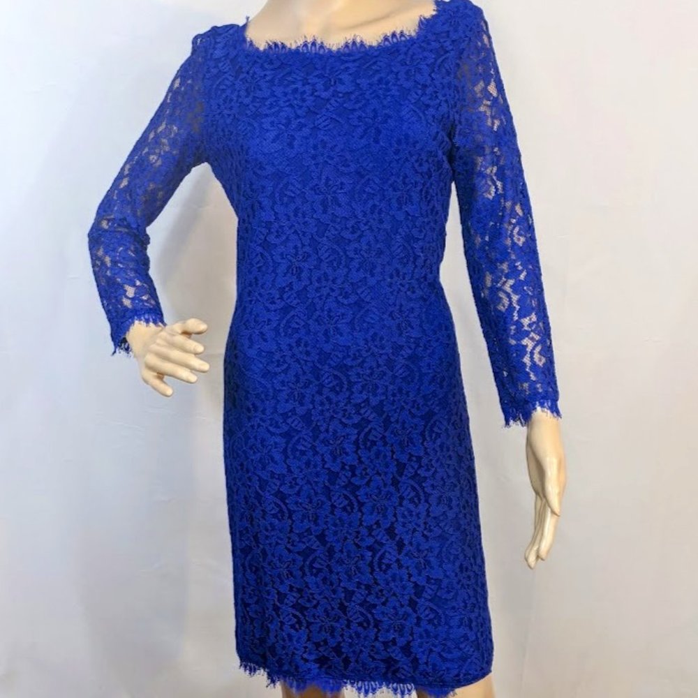 Diane Von Furstenberg Cobalt Blue  Zarita Lace Dress Sz 8